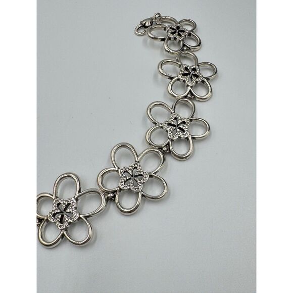 Brighton Silver Tone Daisy Flower Link Rhinestone Floral Bracelet Necklace set - Picture 8 of 16